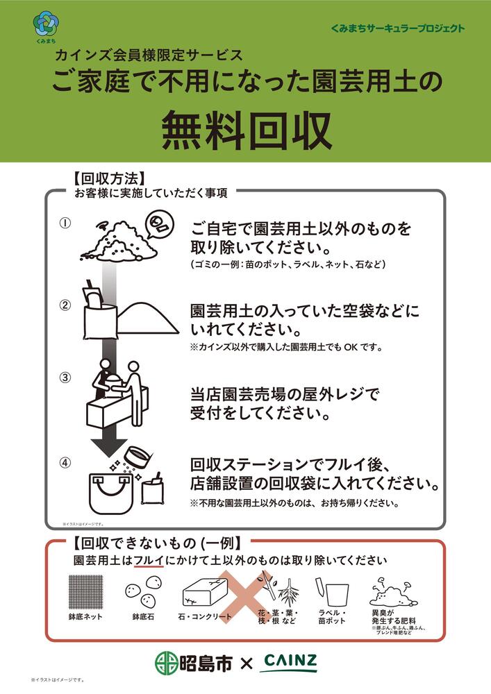 カインズ昭島店園芸用土無料回収ポスター