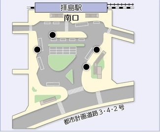 イラスト：街頭防犯カメラ設置場所、拝島駅南口