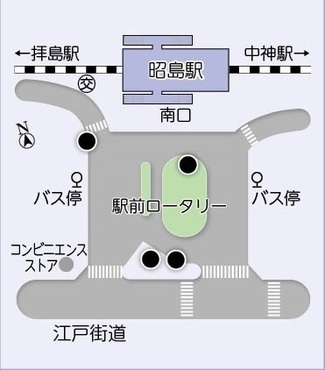 イラスト：街頭防犯カメラ設置場所、昭島駅南口4台