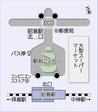 イラスト：街頭防犯カメラ設置場所、昭島駅北口4台