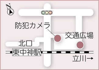 イラスト：街頭防犯カメラ設置場所、交通広場（東中神駅北口）