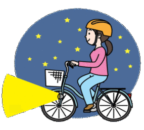 イラスト：夜間ライトを点灯している自転車2